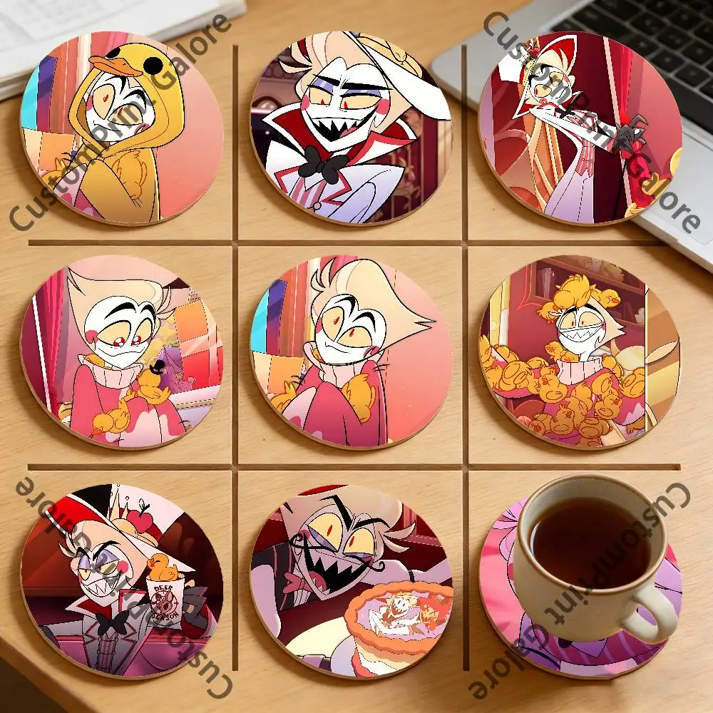 

L-LuciferS M-MorningstarS Natural Pine Wood Round Coasters Non-Slip Heat-Resistant Cup Mats for Coffee Drinks