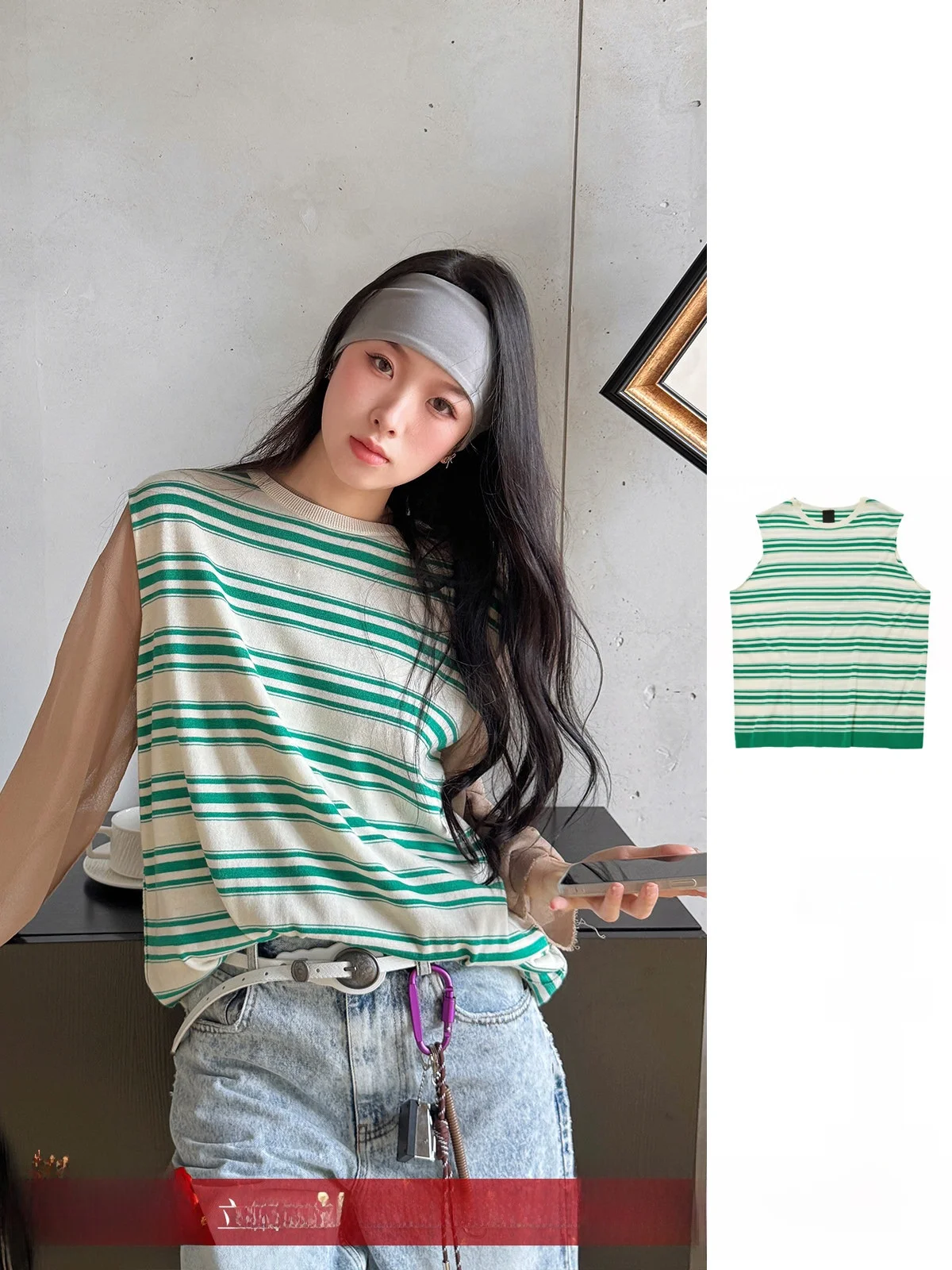 

Брендовый полосатый жилет 5VVNK JANE plus Handpied Store Commuter Sle свободного кроя из хлопка, женская верхняя одежда, летняя коллекция