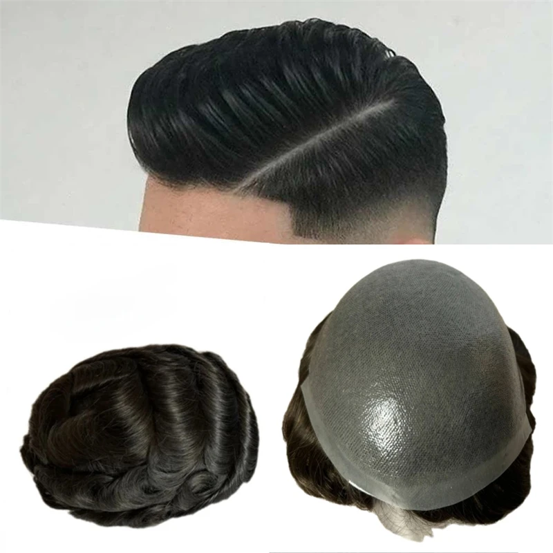 Toupet 100% cheveux humains pour hommes, système de remplacement de perruque masculine, peau de perruque masculine, cheveux en PU, prothèse capillaire pour hommes, délié naturel