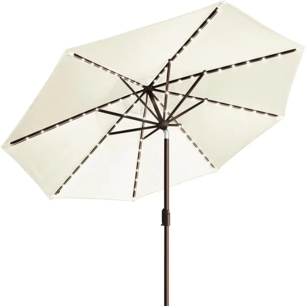 

USA 10-Year-Non-Fading Solar 9ft Market Umbrella with 80 LED Lights Patio Umbrellas Outdoor Table Umbrella with Ventilation, Na