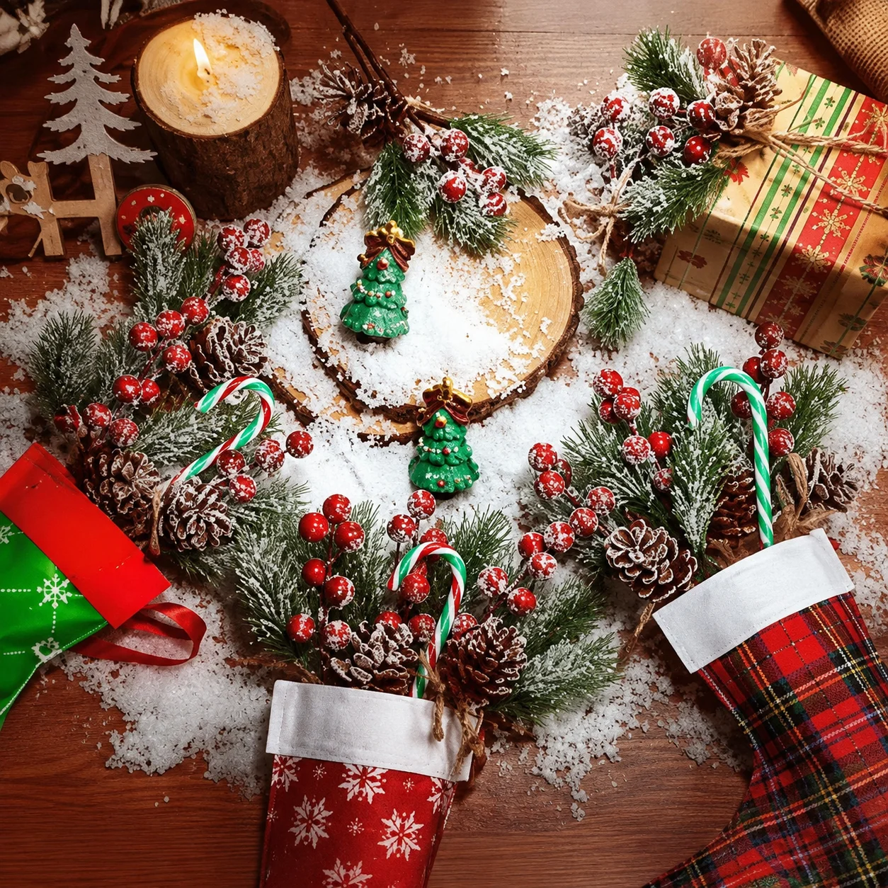 5/10 Stück Künstliche Tannenzapfen Weihnachtszweige Kunstpflanzen für Wohnzimmer, Party, Blumenkränze, Geschenke, DIY Weihnachtsdekoration – Detail 4