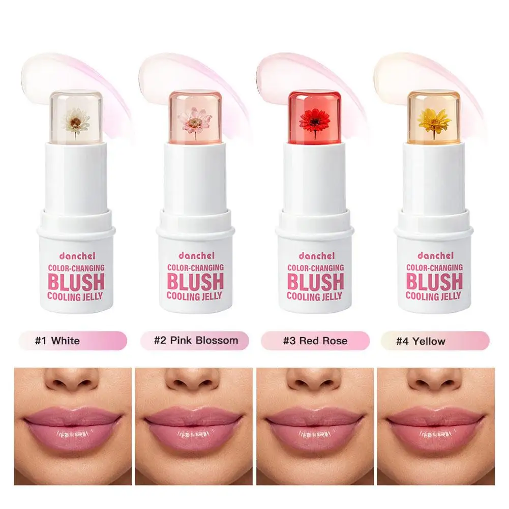 Magic Color-Changing Jelly Blush Stick PH Temp Responsive Cooling Gel With Floral Extract Hydrating Tint For Lips Cheek Eye