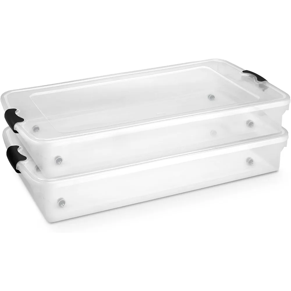 

2-Pack Under Bed Storage, Clear Plastic Containers with Lids, 60 Quart, Gray Latch - Stackable Underbed Organizer Bins for Shoe