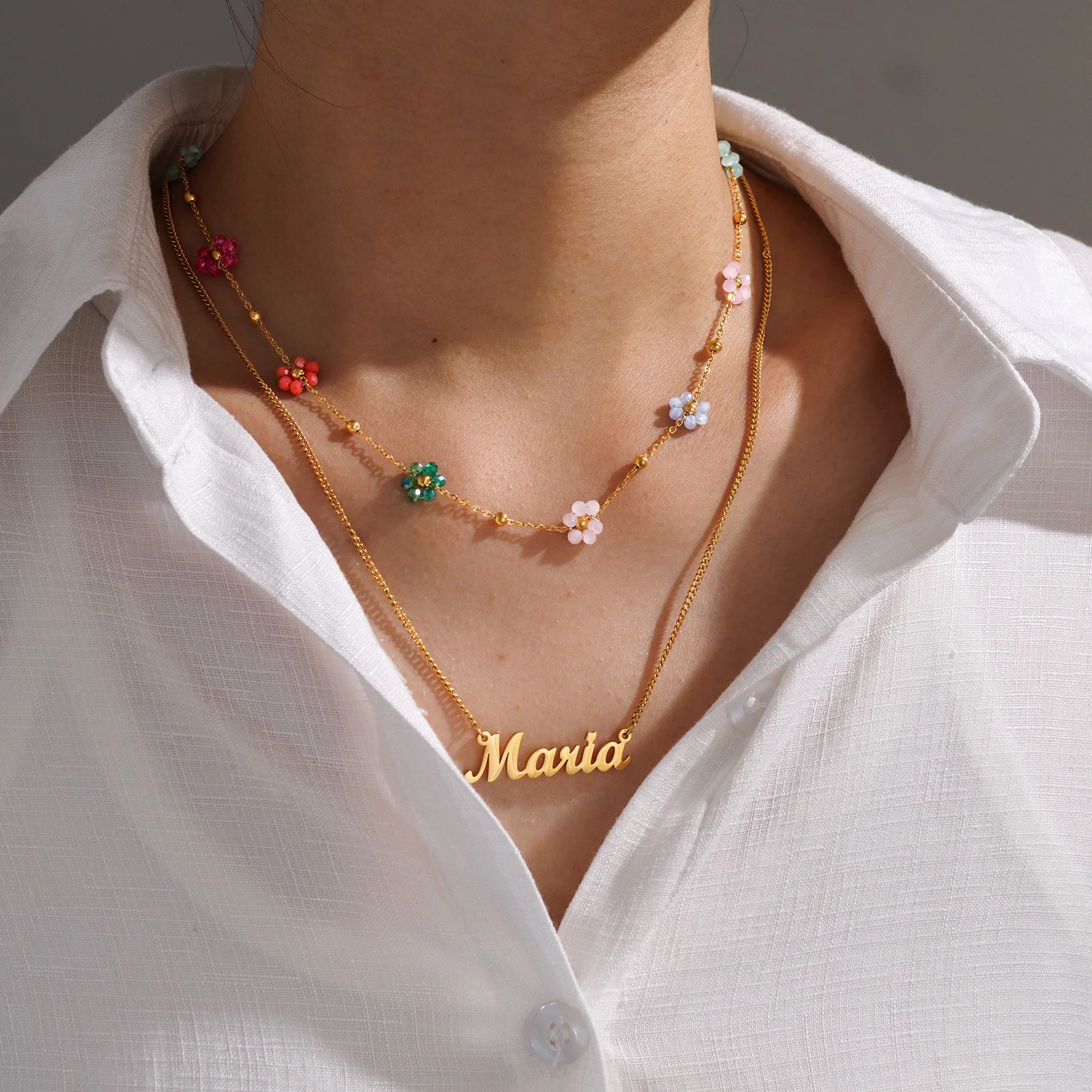 Atoztide Custom Name Jewelry Set Personalized Colorful Flower Chain Necklace Bracelet for Women Stainless Steel Birthday Gift view 5