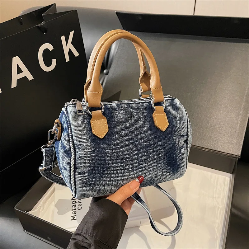 Classic Pillow Crossbody Bag High Quality Washed Denim Casual Shoulder Underarm Purse Korean Fashion Style Commuting Bag