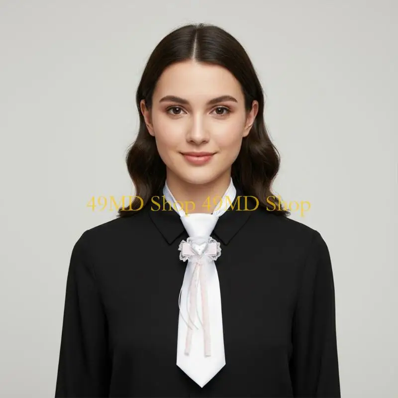 49MD Uniform Black Ties for Senior High School Girl Uniform Pre-tied Preepy Look Adjustable Neck Ties with Star