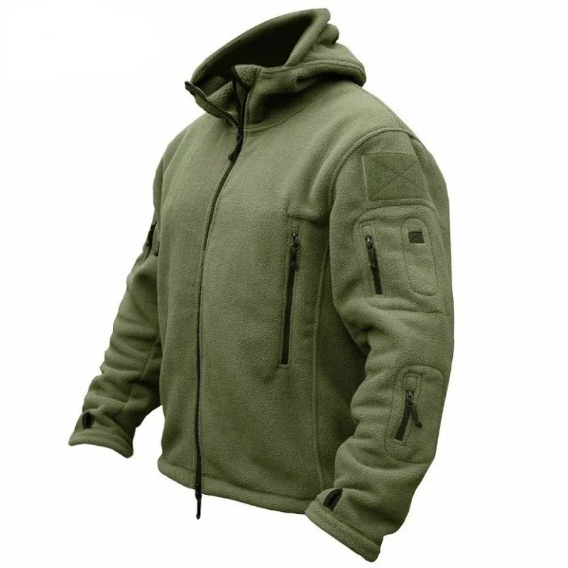 New men's outdoor warm fleece jacket for foreign trade, cold proof charge jacket, solid color hooded jacket