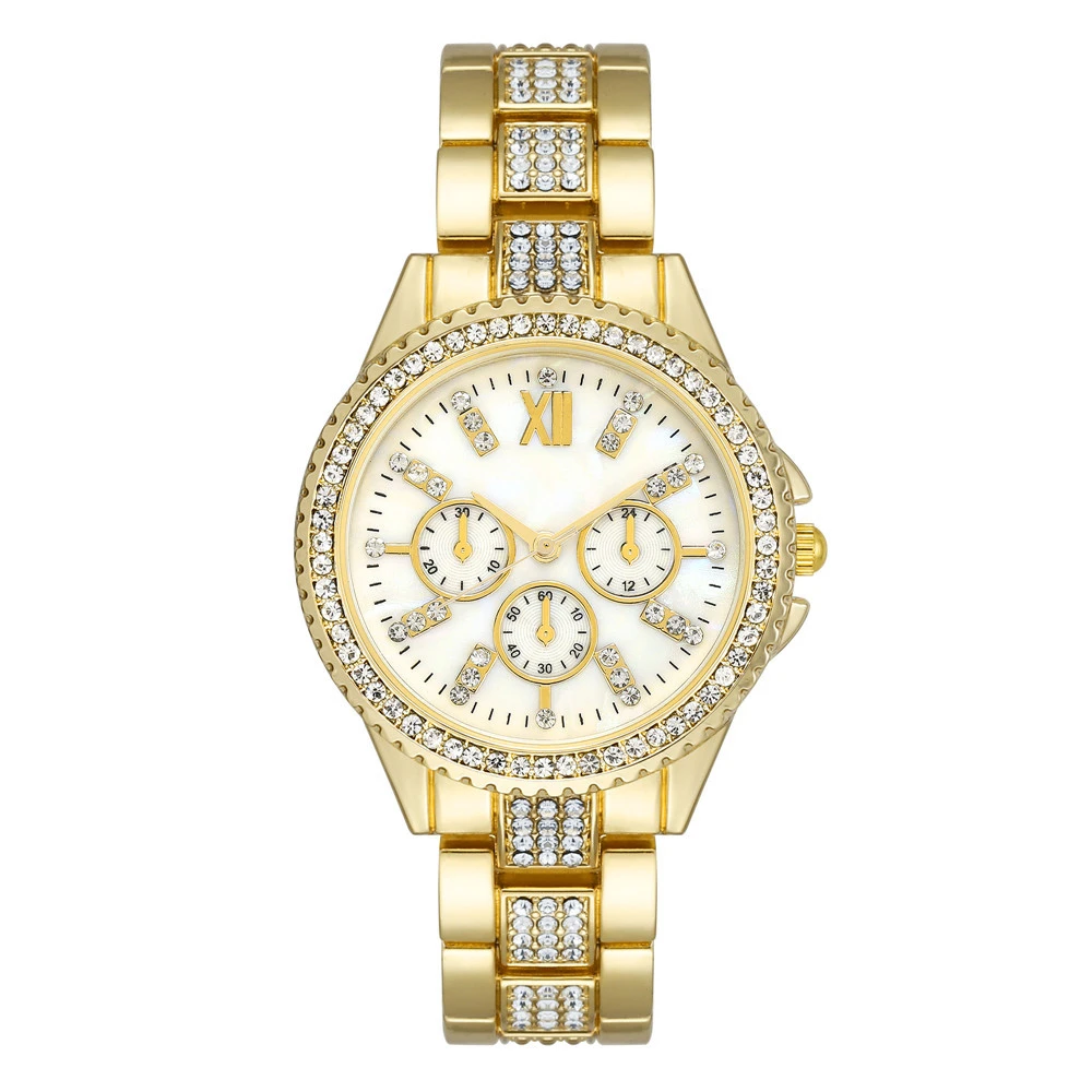 Lujo Tres Ojos Con Diamantes Mujeres Reloj de Cuarzo Nueva Marca de Moda Señora Relojes Oro Rosa Acero Inoxidable Pulsera Regalo Reloj