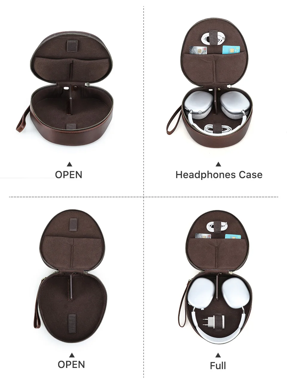 Echtledertasche für Apple AirPods Max SONY WH1000 XM4 XM5 XM6 Kopfhörer, Reise-Tragetasche, Schutzhülle, Aufbewahrungsbox – Detail 9