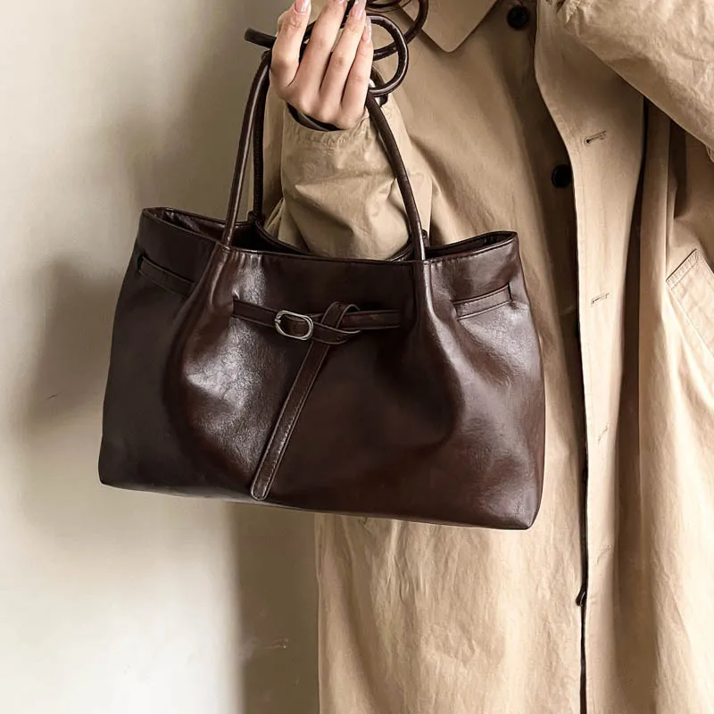 

Simplified Tote Bag Fashionable Retro Women's Single Shoulder Bag Quality Material Personalized Style Cross-Border Handbag