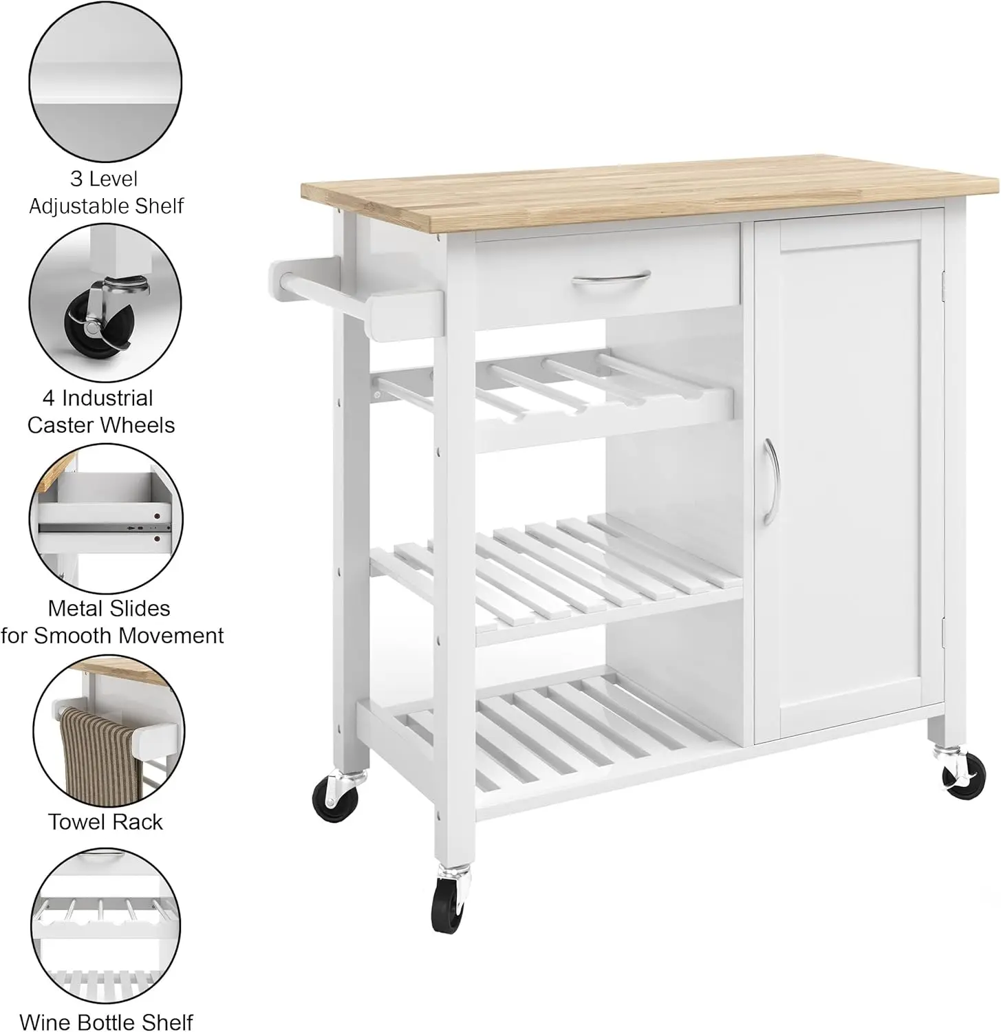 Lavish Home Kitchen Island With Towel Rack And Shelves For Storage – Rolling Cart To Use As Coffee Bar, Microwave Stand, Or