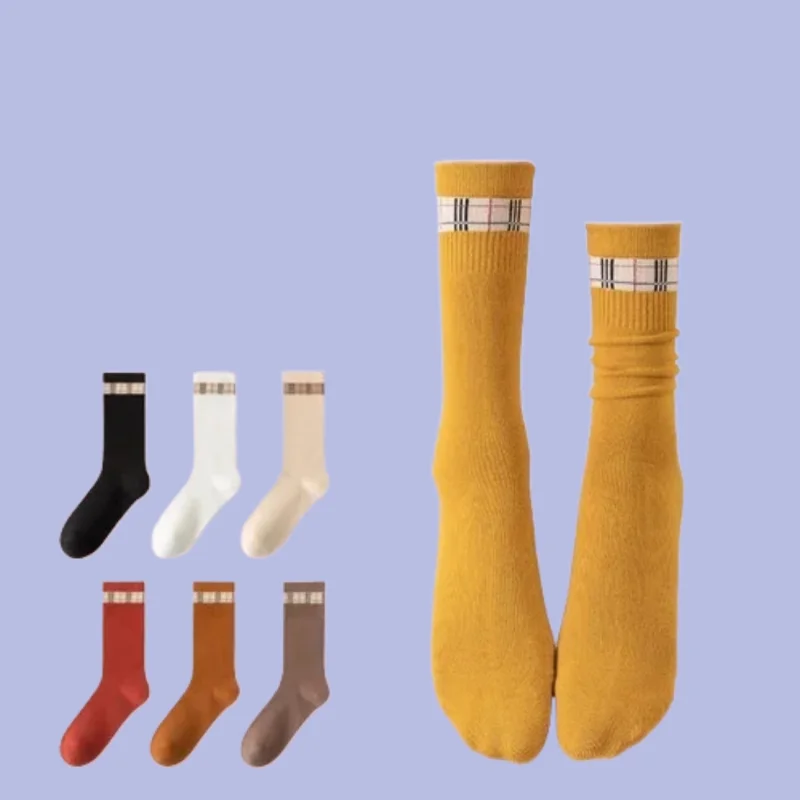 

1/3 Pairs Long Tube White Pile Socks Pure Cotton 2024 New Fashion Pure Cotton Women's Socks Versatile Ladies Middle Tube Socks