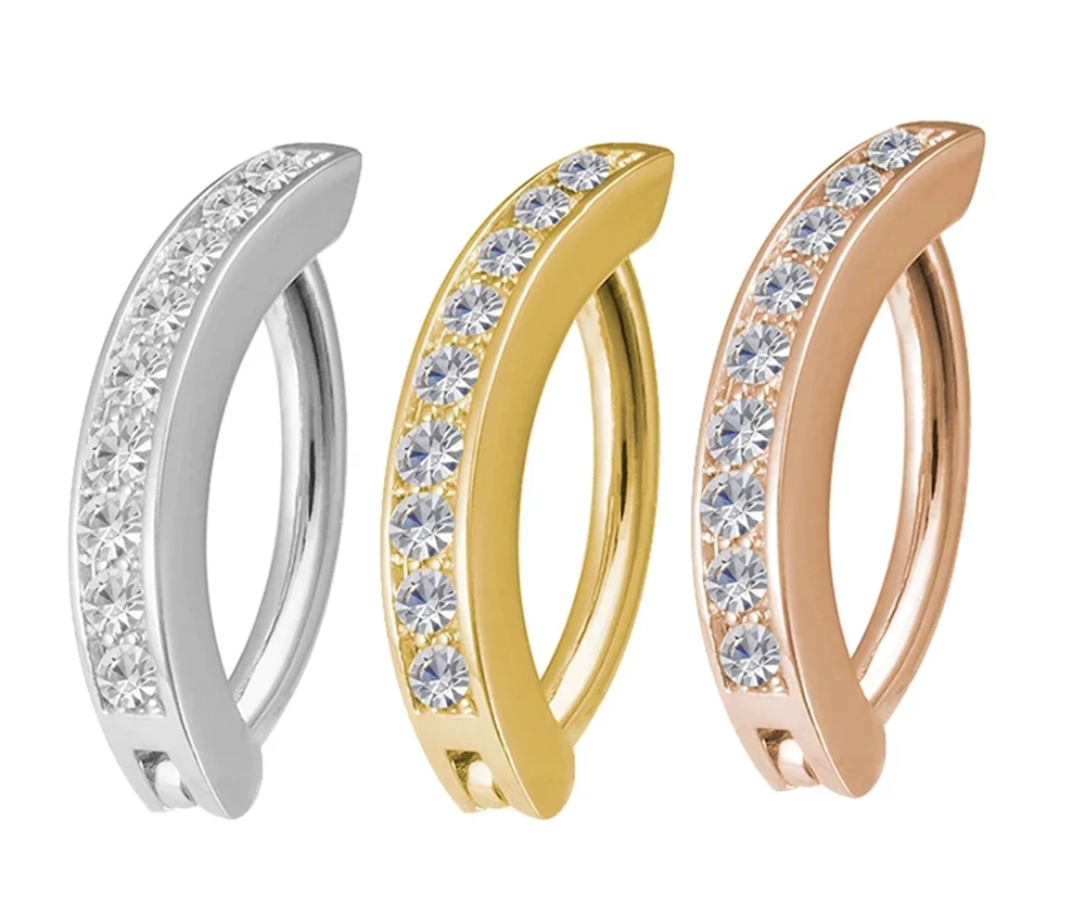 kenbao卸売10個チタン14g-czリバースベリーボタンリング女性男性用へそクリッカー湾曲バーベルセクシーボディピアス