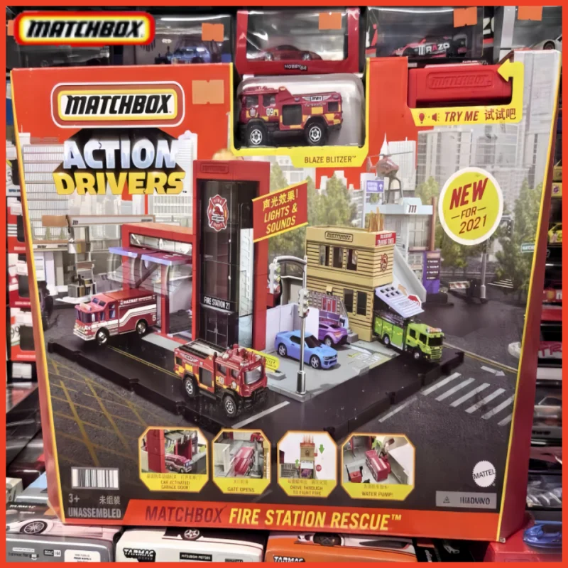 

In Stock Genuine Matchbox Car Action Drivers 1/64 Fire Station Rescue Blaze Blitzer Vehicle Model Toys Boys Collection Toys