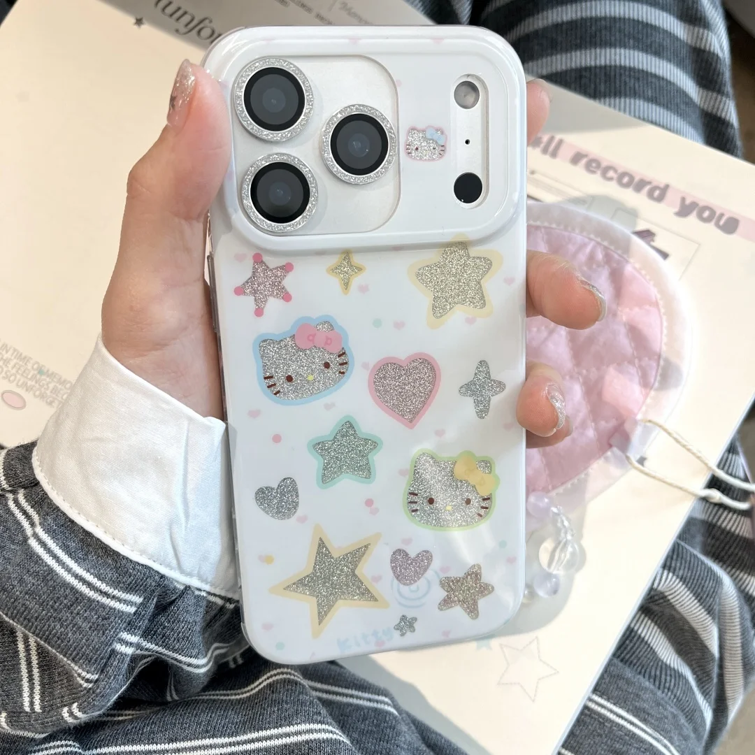 

Hello Kitty Heart pattern Glitter Phone Case Luxury 3d Sparkling Protective Bumper Cover For Iphone 17/16/15/14 Gift For Girls﻿﻿