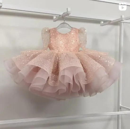 Precioso vestido de cumpleaños de lentejuelas para niña, vestido de princesa anfitrión para niña, vestido esponjoso de flores, modelo de pasarela, vestido de actuación de piano