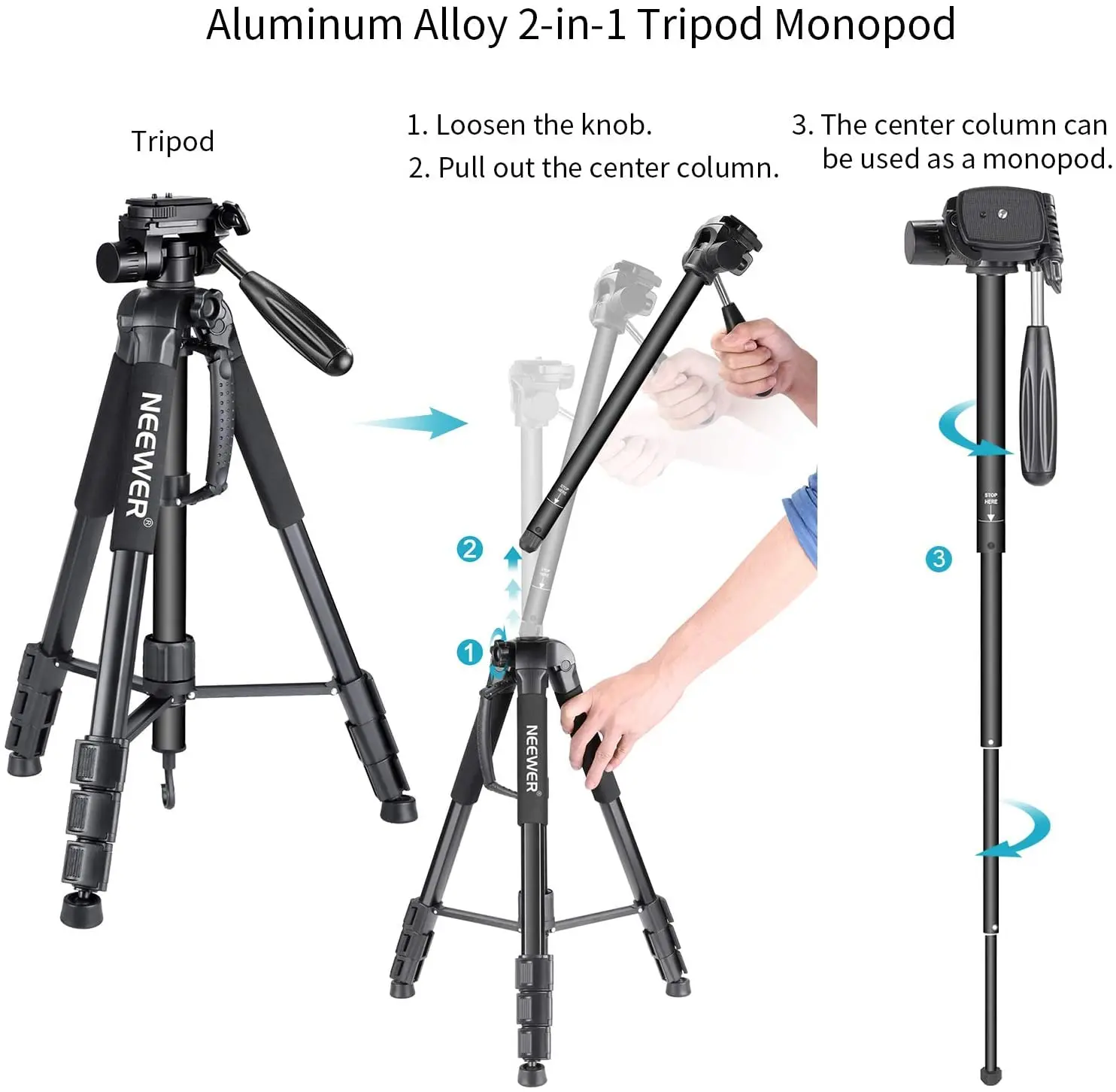 NEEWER Portable 2 in 1 Tripod Monopod, Aluminum Alloy Camera Stand 70