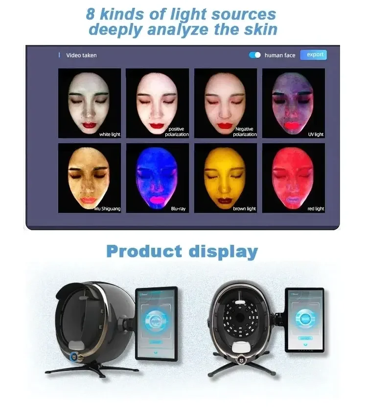 

3D Skin Scanner Care Facial Analyzer Monitor Machine Face Camera Test Analysis Magic Mirror Portable Testing English Detector
