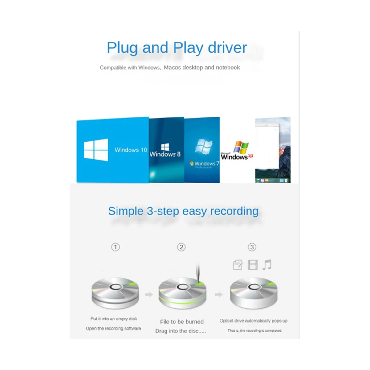 USB 2.0 External Optical Drive Portable CD DVD+/-RW Burner Optical Drive DVD Drive External for Laptop PC Desktop