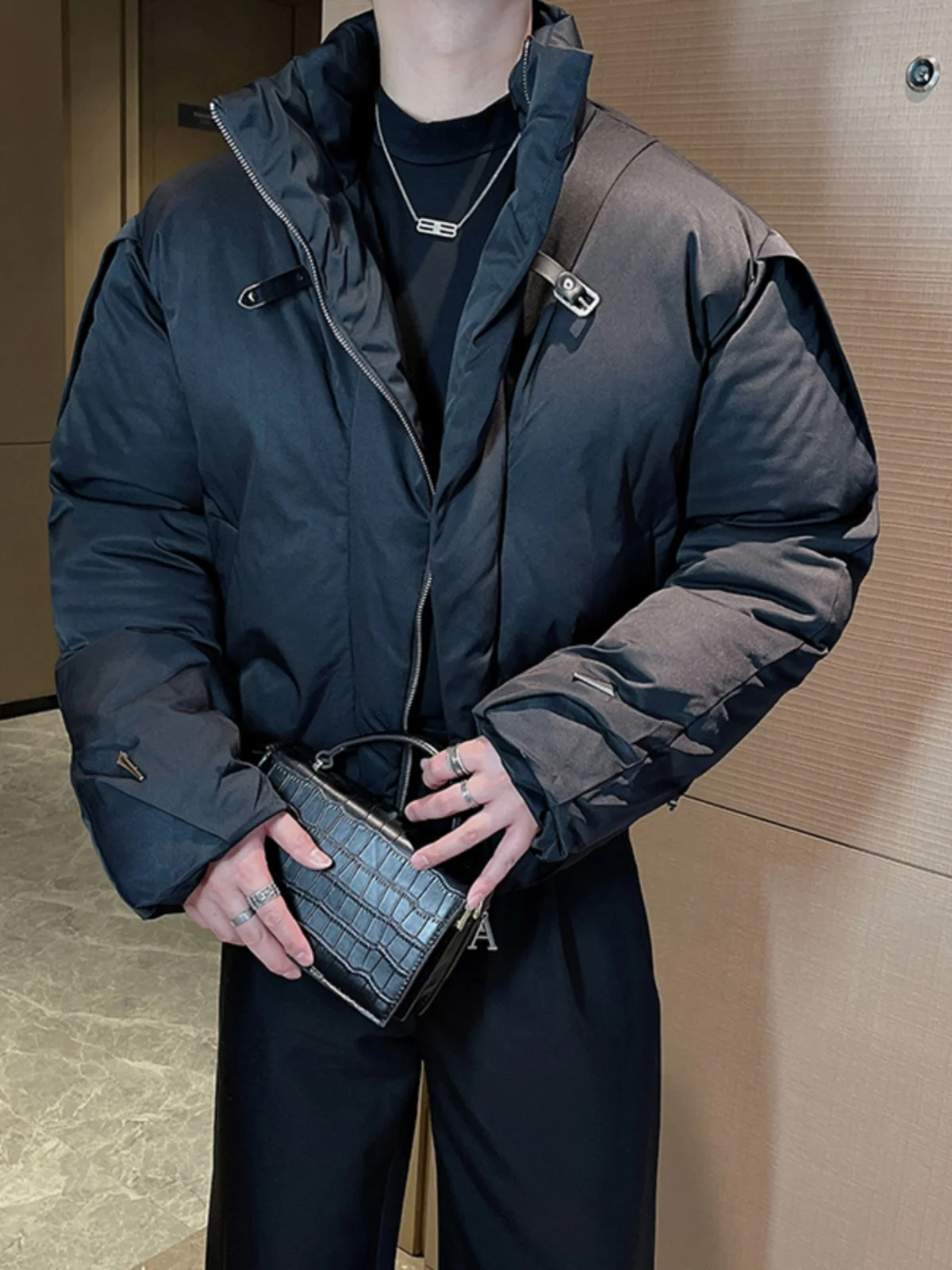 

Thiened Cotton Jaet Men's Faion Stand Collar Warmth Metal Decoration Casual ort Sle Youth ular Loose Fit Cotton ...