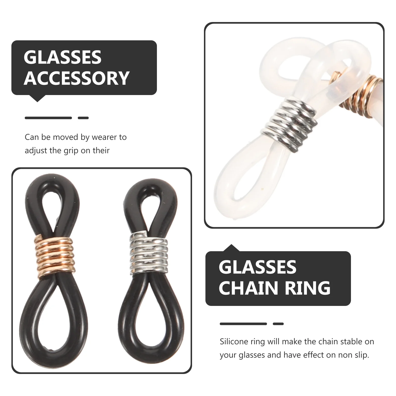 

100Pcs Eyeglasses Chain Connector Adjustable Silicone Ring Anti Slip Eyewear Cord Holder Wearproof Easy Install