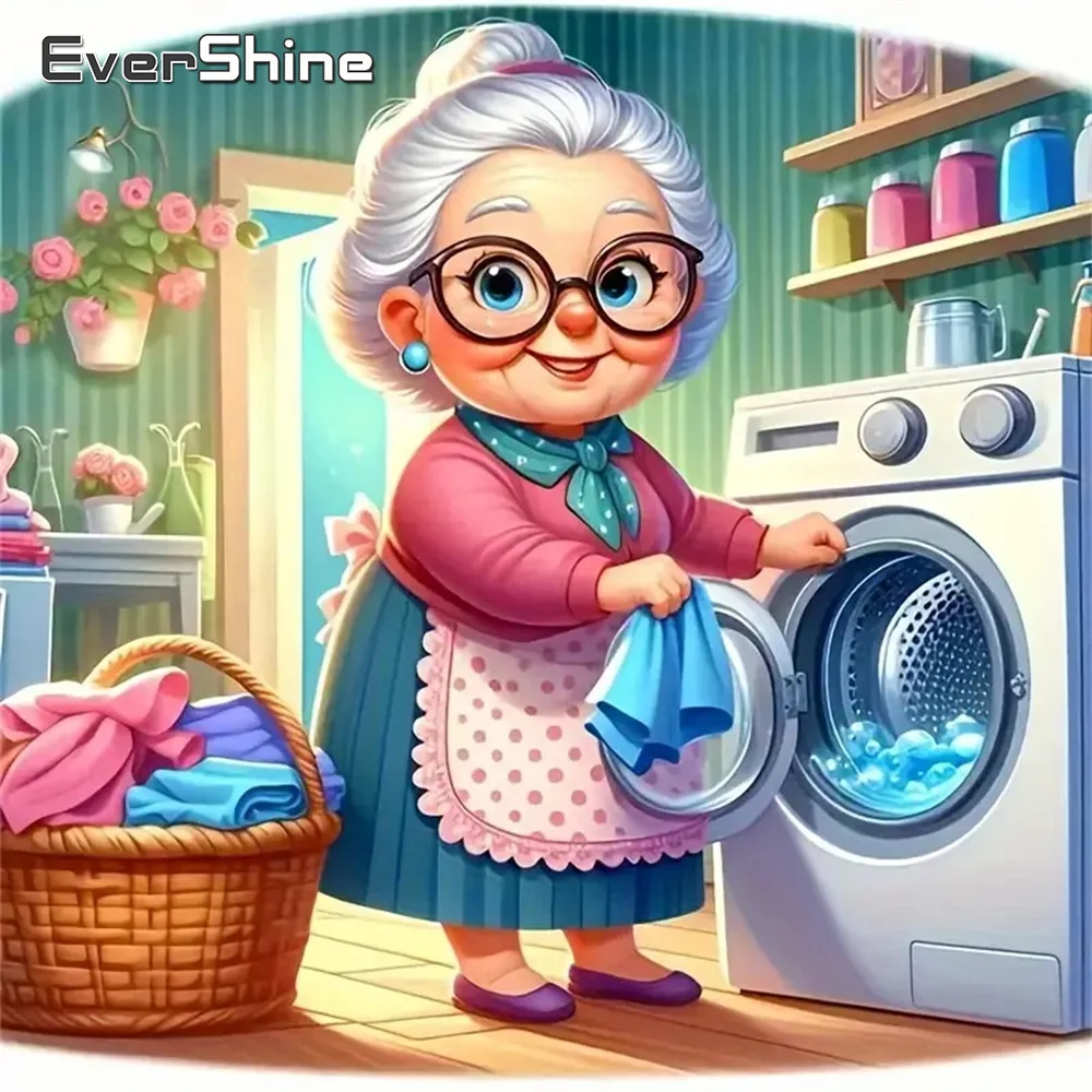 Evershine Neue Ankunft Diamant Malerei Großmutter Cartoon Charakter DIY Diamant Mosaik Alte Frau Waschmaschine Wohnkultur