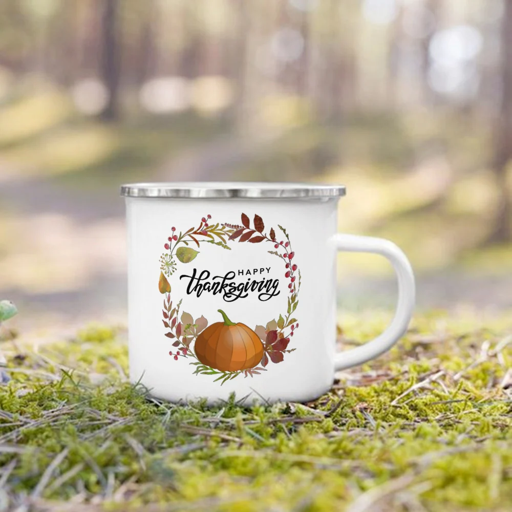 Just A Girl Who Love Fall Printed Creative Enamel Mugs Coffee Cups Holiday Party Wine Juice Handle Mug Best Thanksgiving Gifts