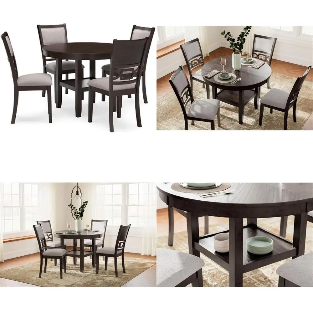 Brown Dining Table with 4 Chairs - 5-Piece Set