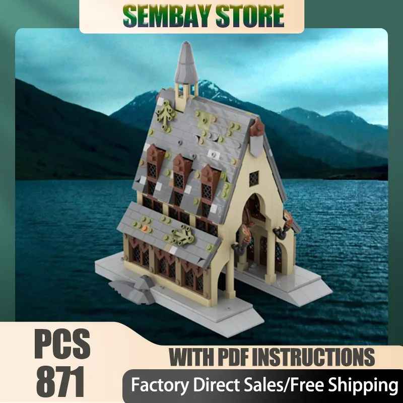 

Popular Movie Model Moc Building Bricks Modular Magic Castle Boathouse Technology Blocks Christmas DIY Toy Construction Gifts