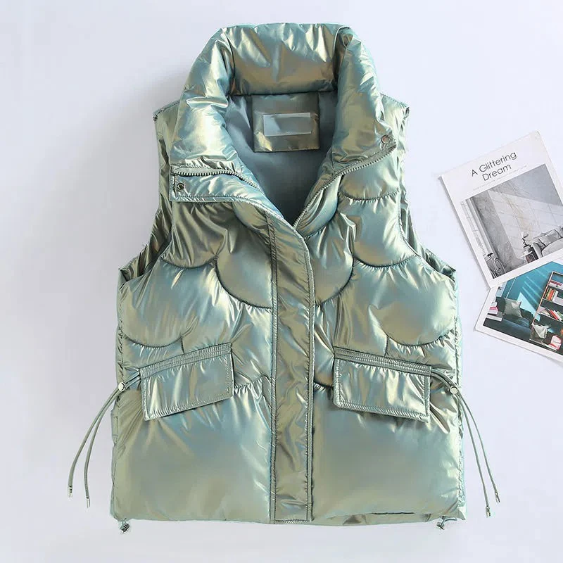 Women Puffer Vest Winter Sleeveless Stand-Up Collar Down Cotton Coat Jacket Overcoat Quilted Padded Warm Thick Vest New Fashion