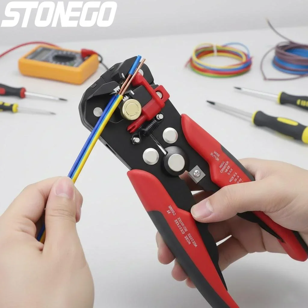 Self Adjusting 3 in 1 Wire Stripper for AWG 10 22 Solid Wires Effortless Stripping Cutting and Crimping Tool
