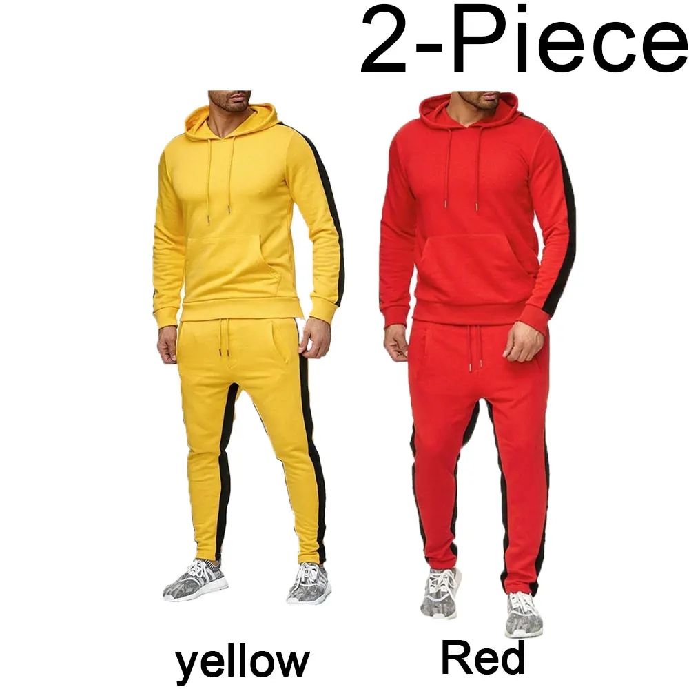 Casual autumn and winter long-sleeved men's 2-piece sports suit color block striped breathable sports suit