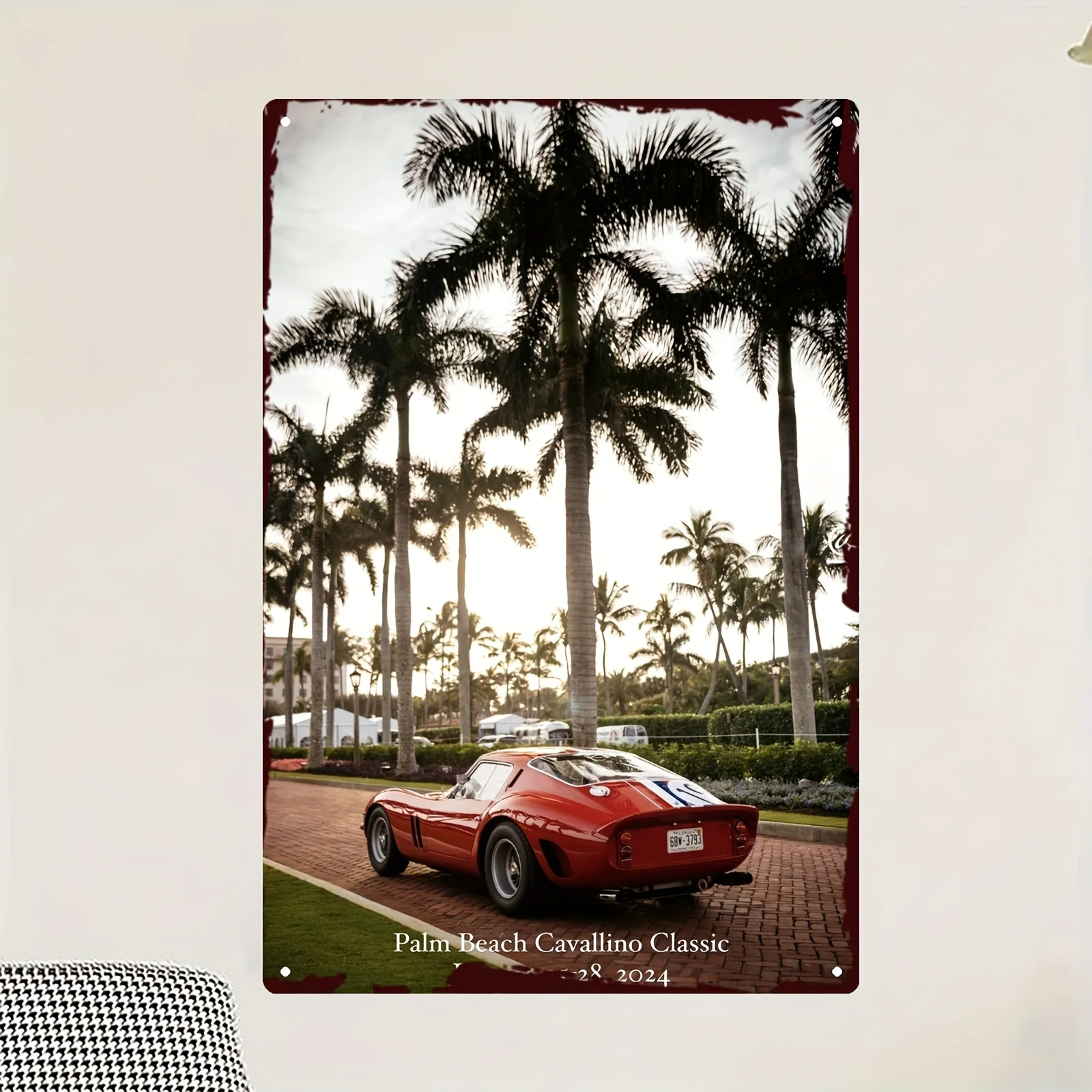 Letrero de metal de alta definición con diseño de coche deportivo clásico rojo Palm Beach Cavallino, decoración de pared, placa de metal impresa en HD para el hogar
