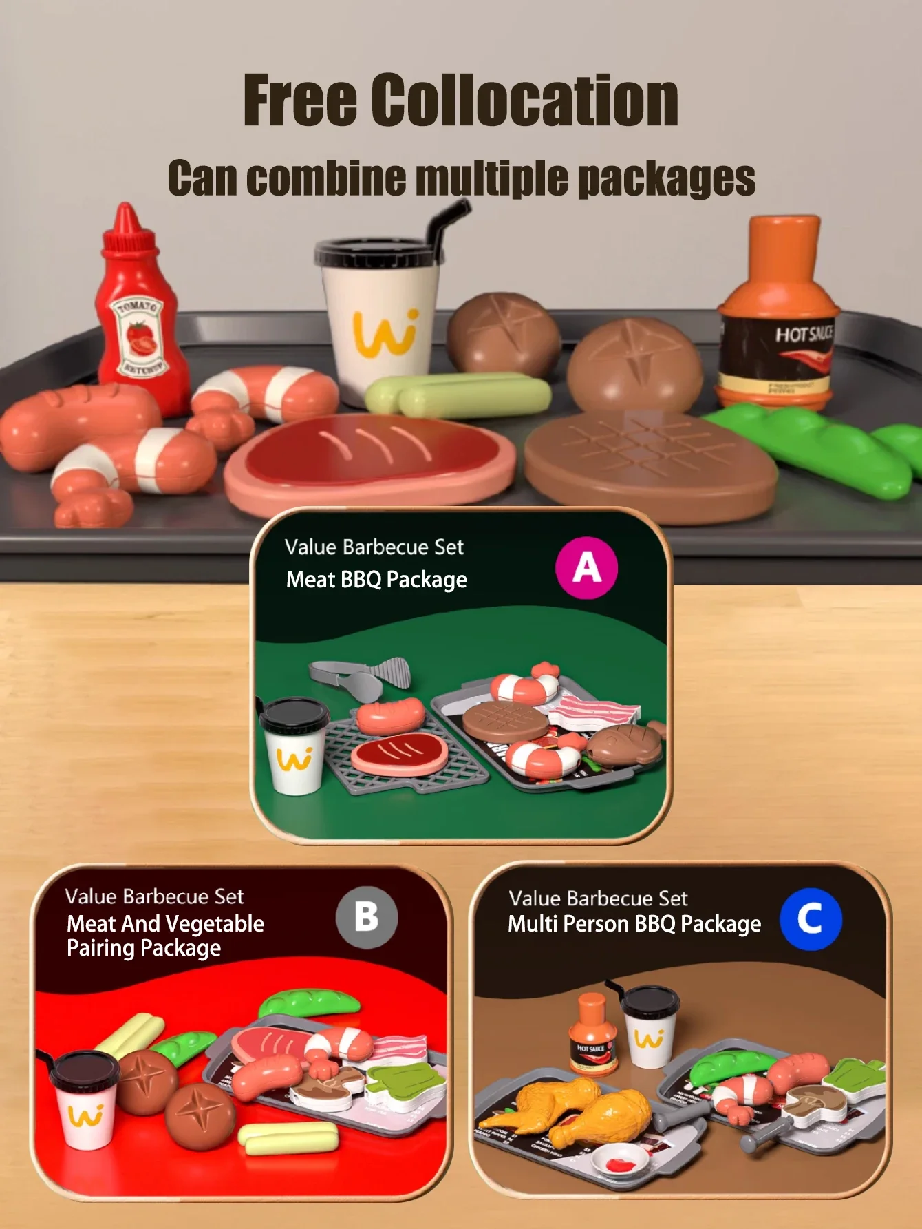 56 Uds tienda de juguetes con simulación de sonido barbacoa restaurante juego de rol regalo de cumpleaños Mini barbacoa para niños