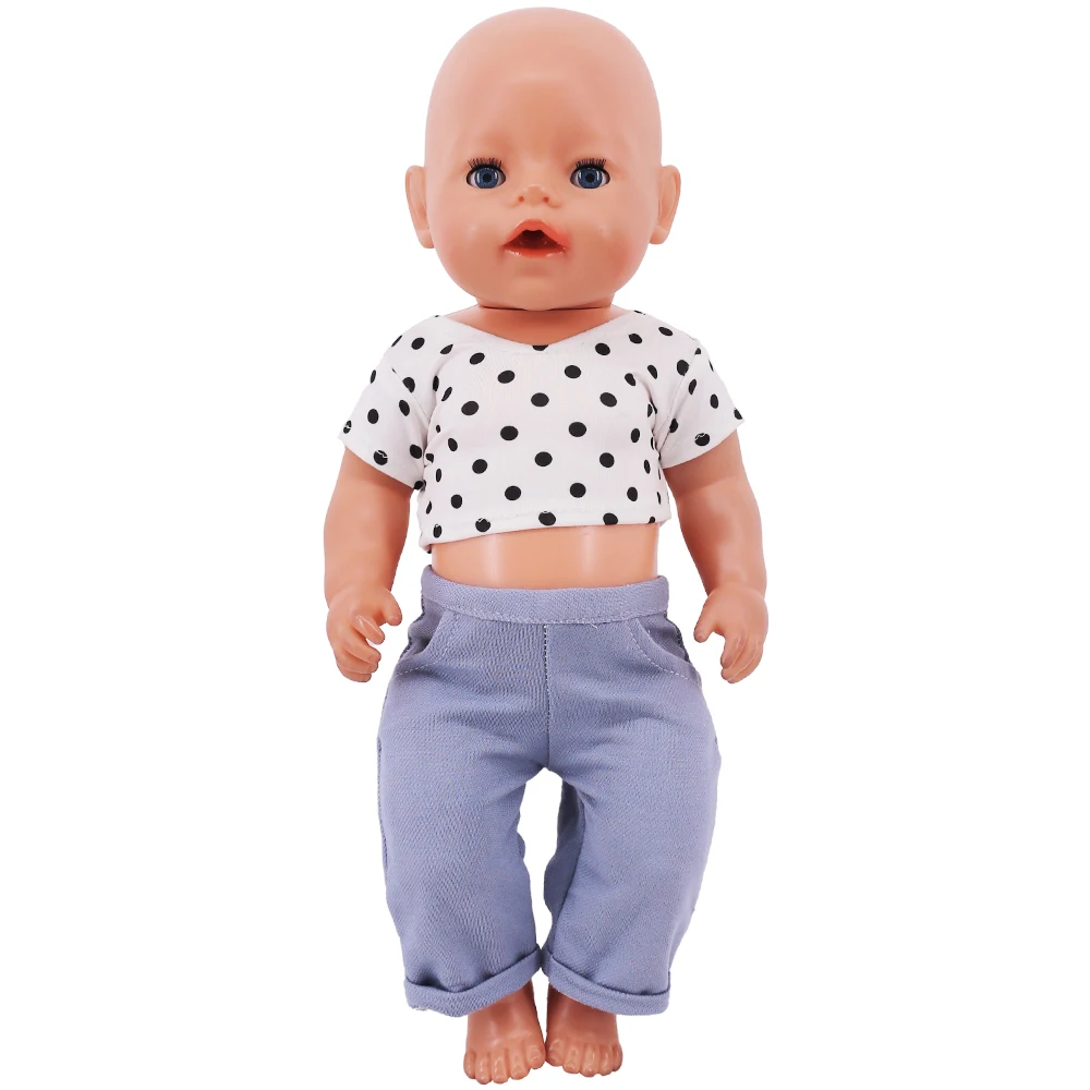 For 43Cm Baby Reborn Doll Clothes 18inch American Dress Accessories Cute Print T-shirt Pleated Skirt Baby Girl's OG Dolls Gifts