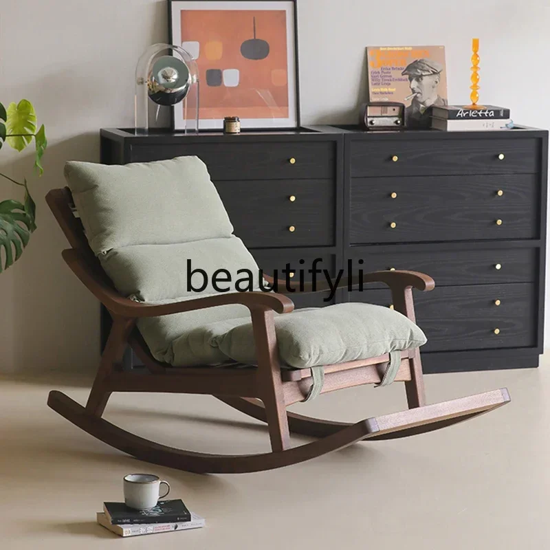 

Italian minimalist solid wood lunch break leisure recliner modern simple single sofa rocking chair0420