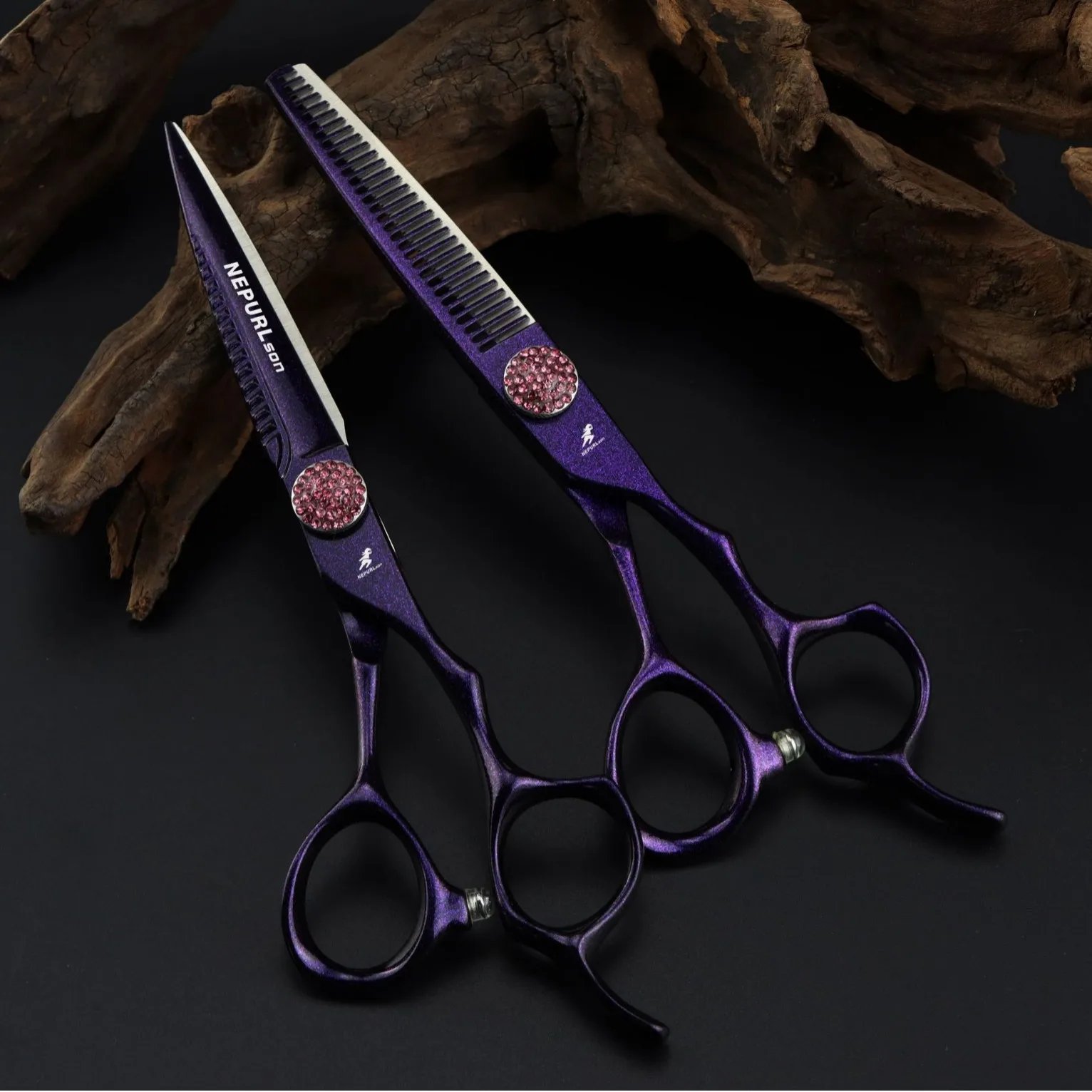 NEOURLSON 6.0-inch high-grade 440c steel purple hair clipper, hair scissors and thinning scissors