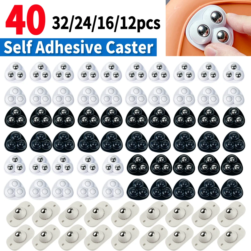 40PCS Paste Universal Wheel 360 Degree Free Rotation Self Adhesive Rolling Caster Pulleys No Noise for Bins Storage Box