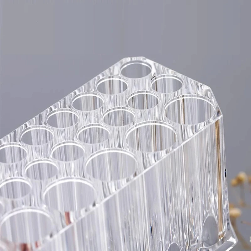 26 Holes Makeup Brush Holder Multifuntional Acrylic Desktop Cosmetics Storage Rack  Lipstick Organizer Transparent Showing Shelf view 3