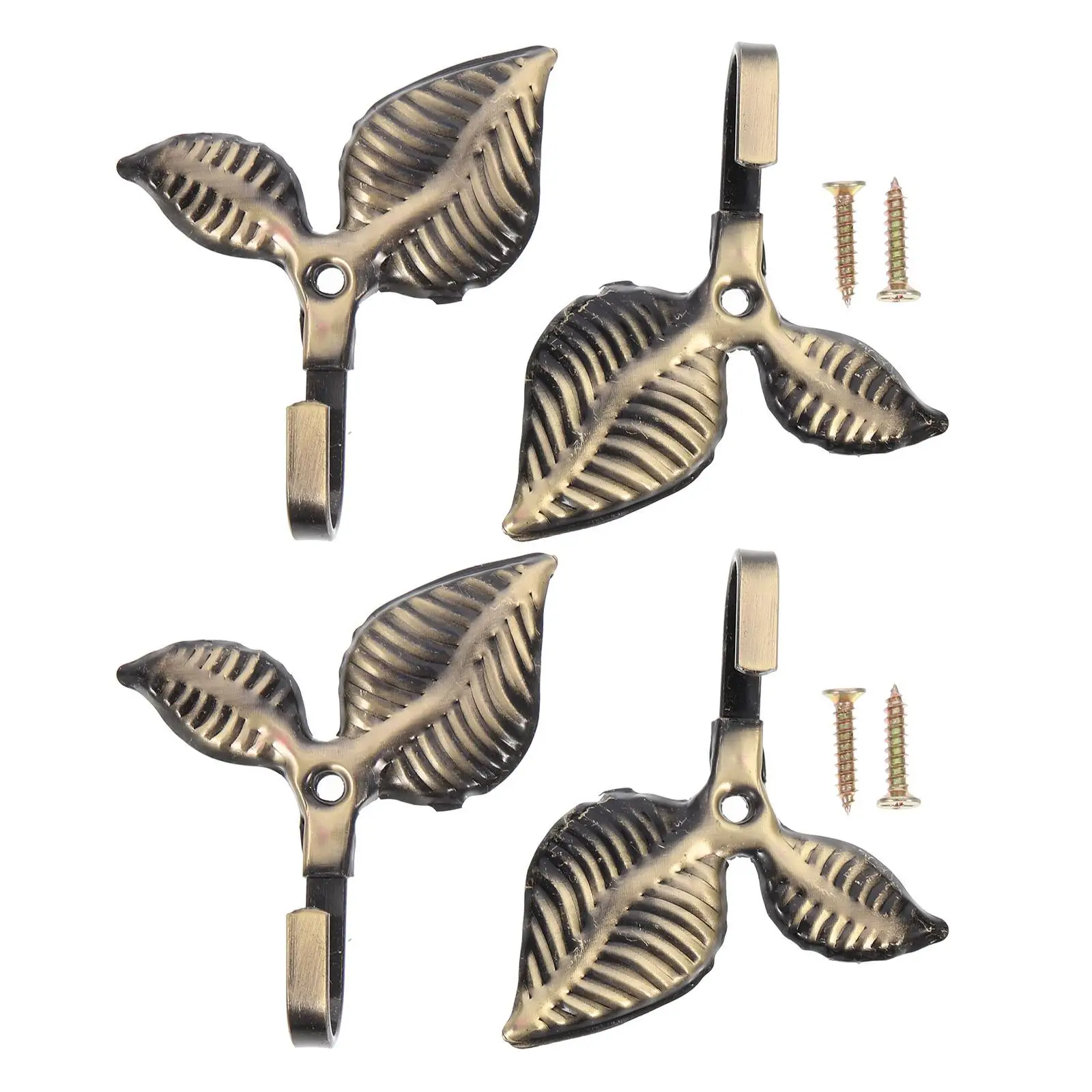 

4 set Wall Hooks Coat Hat Rack Vintage Leaf Shape Iron Kitchen Bedroom Bathroom Study Balcony Practical Strong Capacity