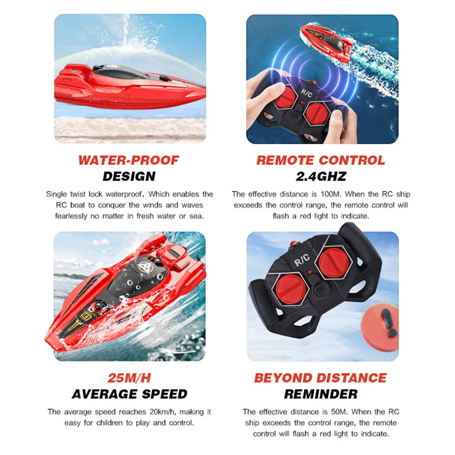 Remote Control Boat 2.4GHz 5 Speed Waterproof Radio Control Boat Remote Control Speedboat PVC Boat Toy Kids Gift