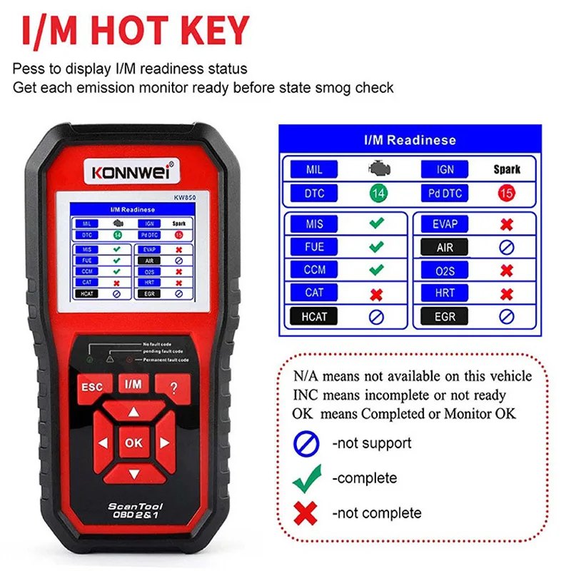 KONNWEI KW850 OBD2 Car Diagnostic Scanner Tools OBD 2 Auto Diagnostic Tool Check Engine Automotive Car Scanner Code Reader