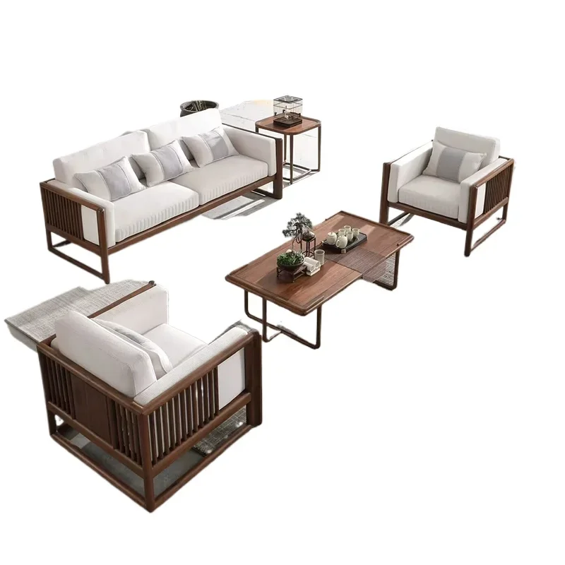 

New Chinese-style solid wood sofa combination, all solid wood modern, zen simplicity