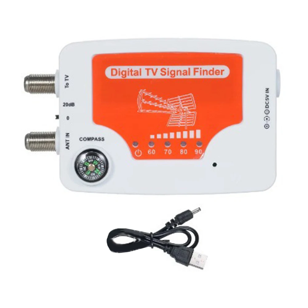 TF02DC5V Signal Strength Meter with Digital TV Signal Seeker Antenna and For Compass for VHF UHF Frequency Monitoring