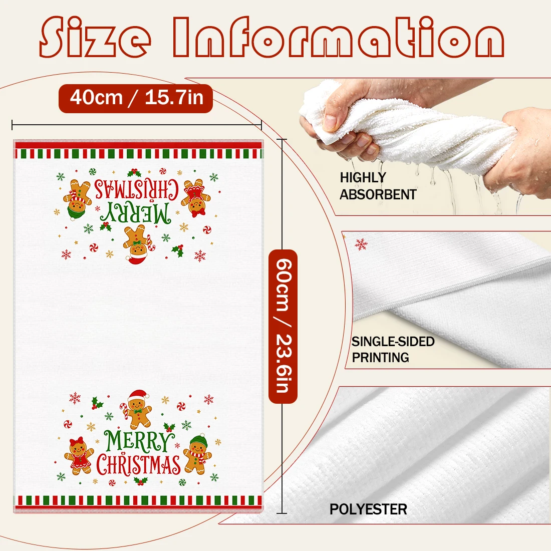 2pcs Set Kitchen Towels Christmas Gingerbread MenHand Towels Christmas Decorations For Home Noel Dish Towels Gifts