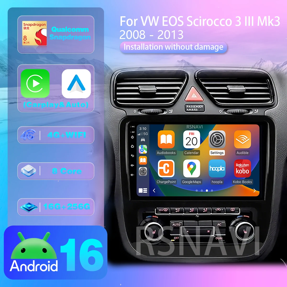 Android 16 Für Volkswagen Scirocco 3 III Mk3 2008 - 2014 Carplay Auto Autoradio Multimedia-Player Plug-and-Play Snapdragon