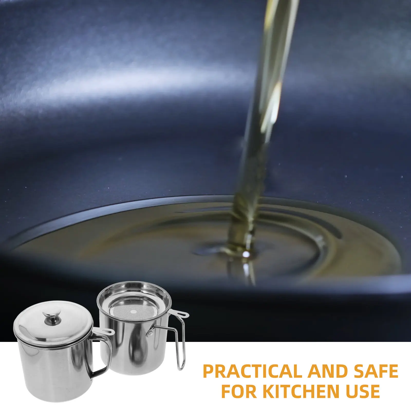 2Pcs Stainless Steel Oil Strainer Pot with Removable Fine Mesh Filter Lid Dust Insect Proof Anti Scald Handle Kitchen Grease
