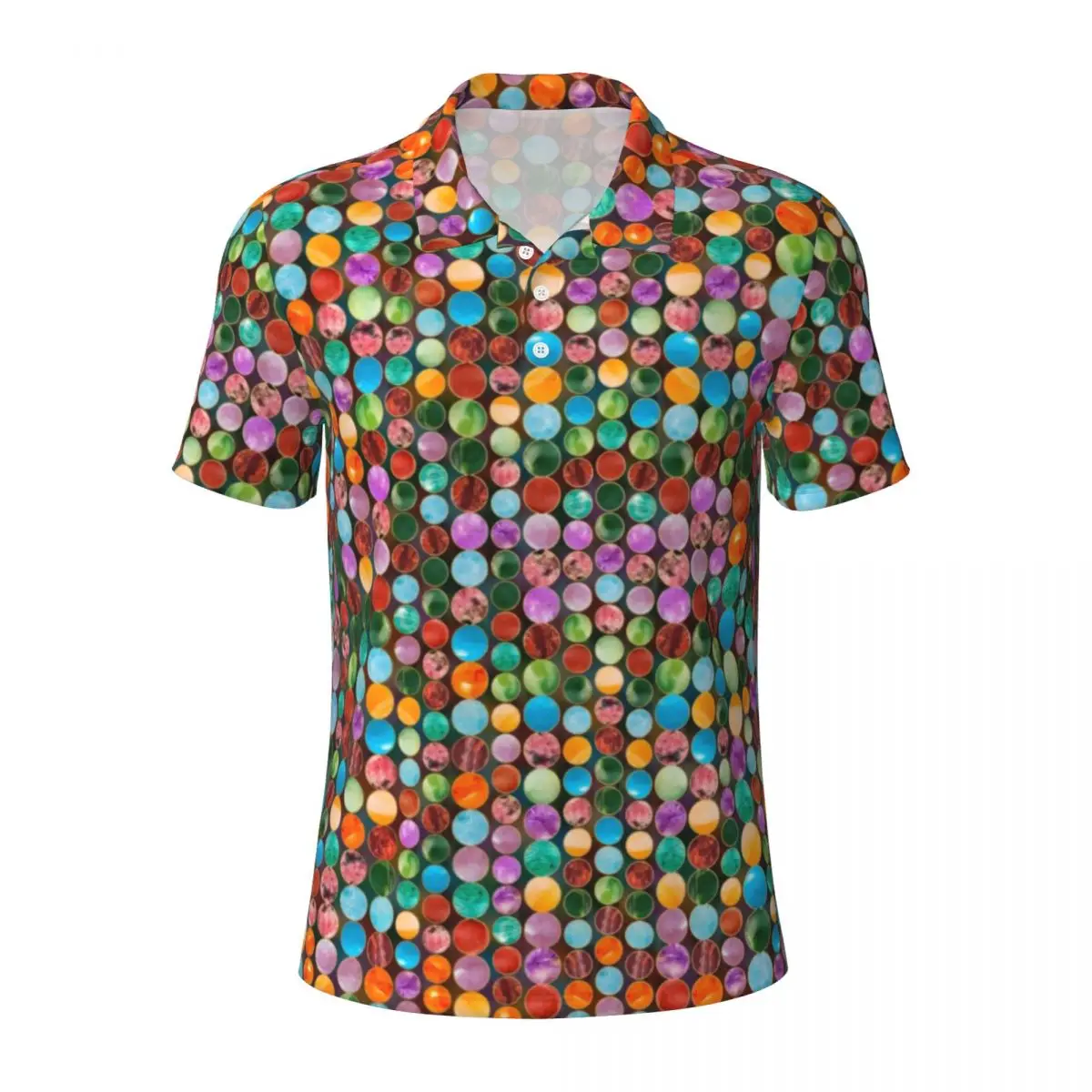 Colorful Beads Casual T-Shirts Tumbled Gemstones Print Polo Shirts Turn Down Collar Funny Shirt Summer Man Design Plus Size Tops