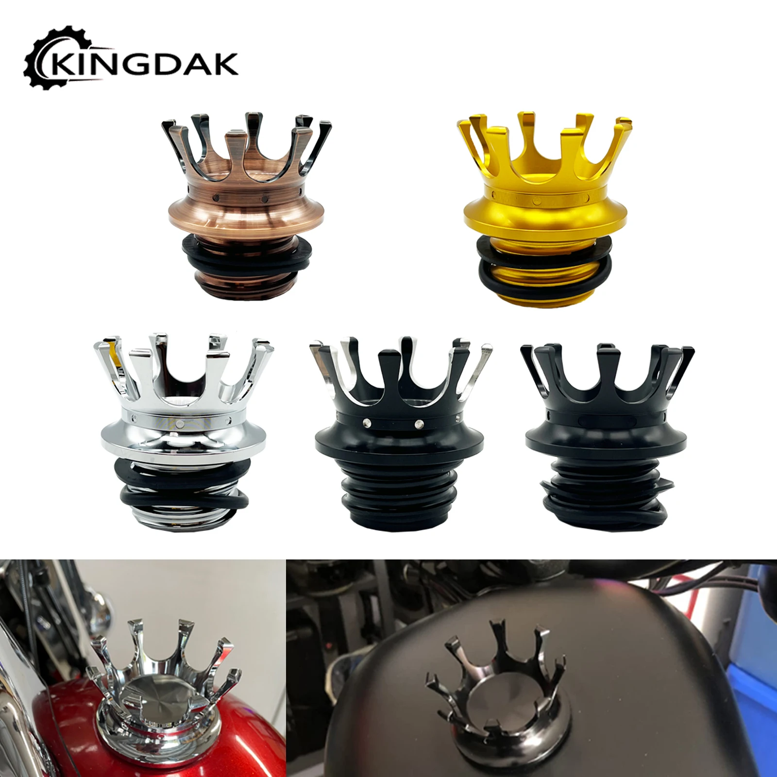 Motorcycle Crown Fuel Gas Tank Cap Decorative Oil Caps Right-hand Thread Fit For Harley Softail Touring Dyna Sportster 1996-2022