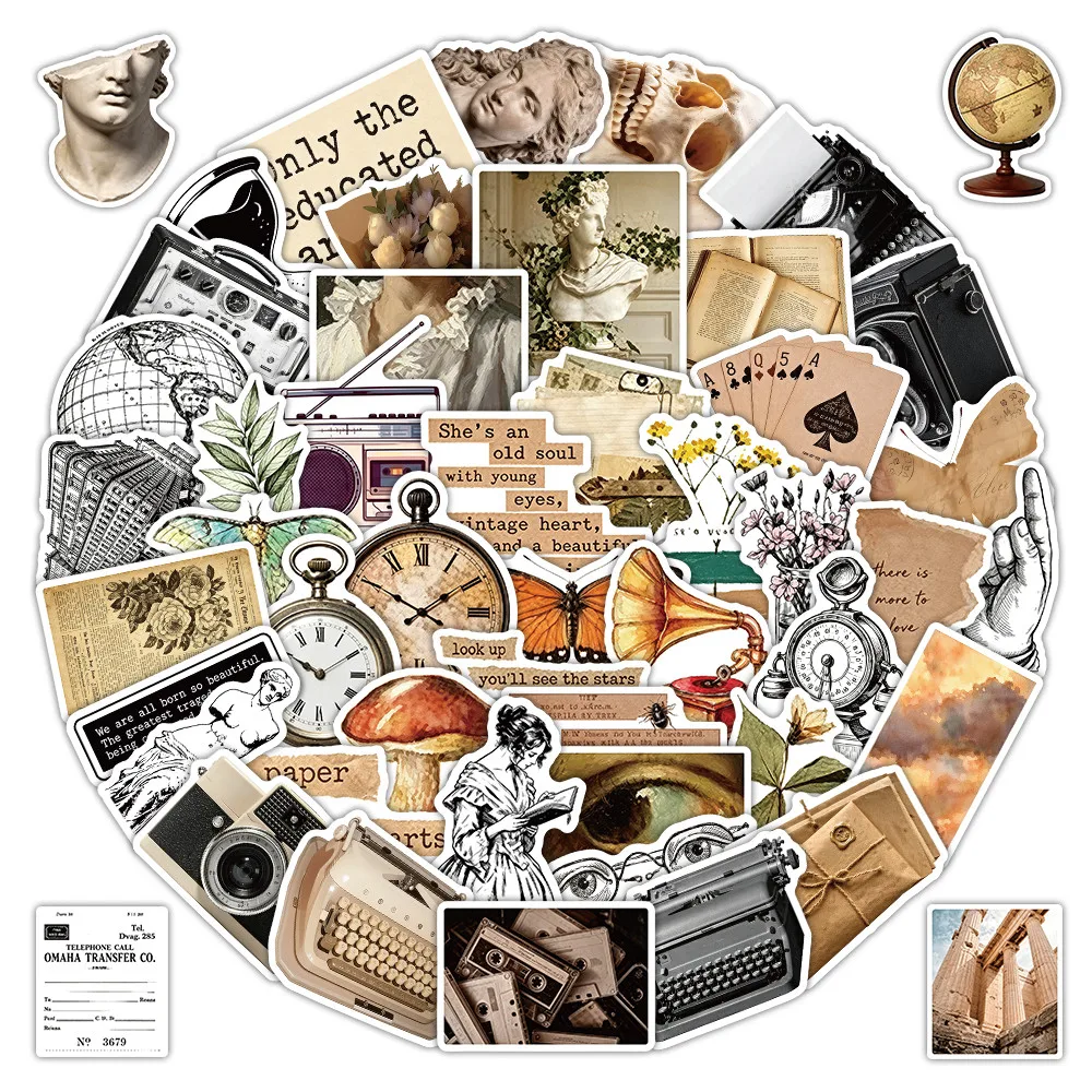 52Pcs Retro French Art Decorative Stickers, Elegant European Pattern Decals for Journal Scrapbooking DIY Peel Joy Sticker Store